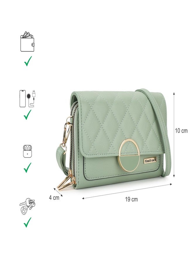 Fastrack Women's Convertible Clutch with Adjustable Sling | Flap and Magnetic Button Closure | Dual Zip Compartments, Card Slots and Inner Zip Pocket | Stylish Everyday Clutch, Green - Image 4